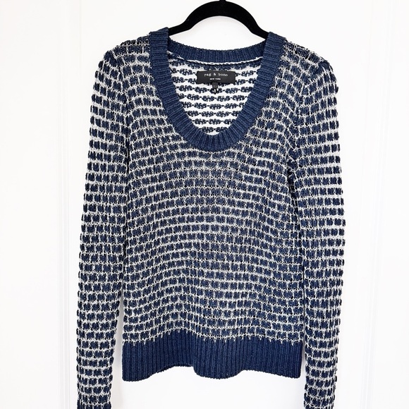💙RAG & BONE Women's Blue Knit Mesh Sweater Size XS - Picture 1 of 5